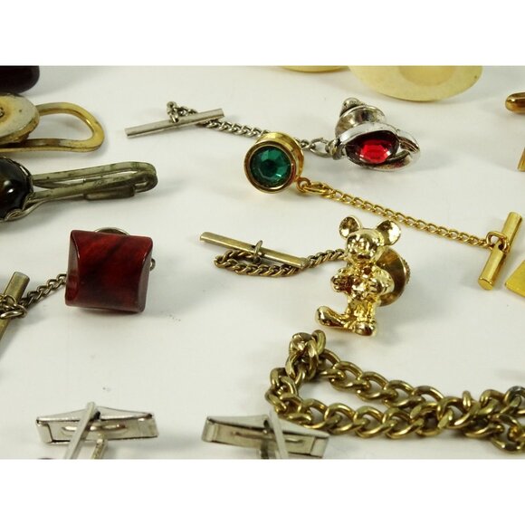 Mens Jewelry Lot Vintage Modern Cufflinks Pocket Watch Tie Clips Etc 30pc - Picture 11 of 16